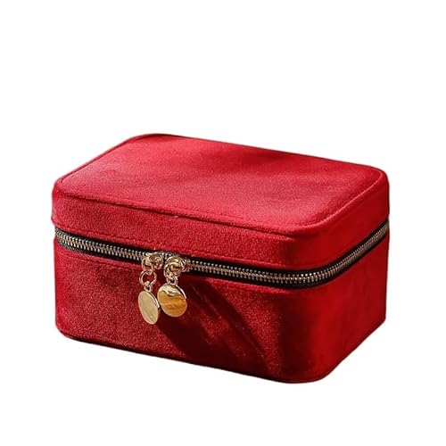 AMEEDA Schmuck Organizer 1 Pcs Mode Samt Reißverschluss Schmuckschatulle Hochzeitsgeschenk Halskette Ring Schmuck Aufbewahrung und Organisation Fall for Frauen(Red) von AMEEDA