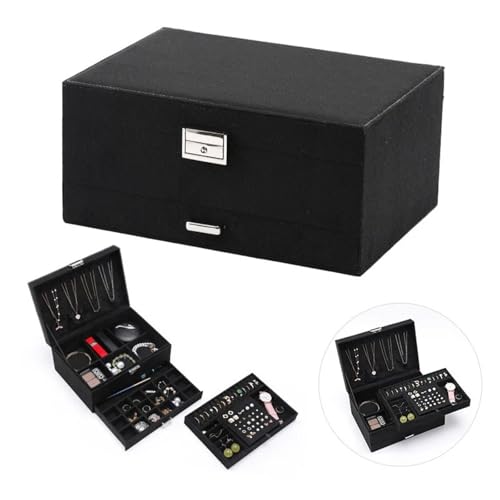 AMEEDA Schmuck Organizer Aufbewahrungsbox aus Flanell, anspruchsvolle, Moderne, dekorative Schmuckschatulle, praktische Schmuckschatulle als Geschenk for Frauen(Black) von AMEEDA