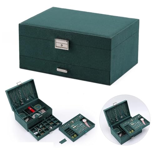 AMEEDA Schmuck Organizer Aufbewahrungsbox aus Flanell, anspruchsvolle, Moderne, dekorative Schmuckschatulle, praktische Schmuckschatulle als Geschenk for Frauen(Green) von AMEEDA