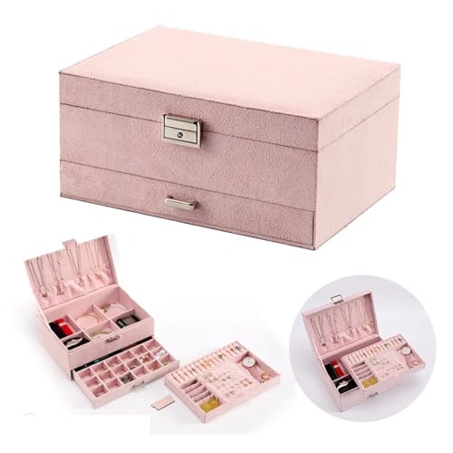 AMEEDA Schmuck Organizer Aufbewahrungsbox aus Flanell, anspruchsvolle, Moderne, dekorative Schmuckschatulle, praktische Schmuckschatulle als Geschenk for Frauen(Pink) von AMEEDA