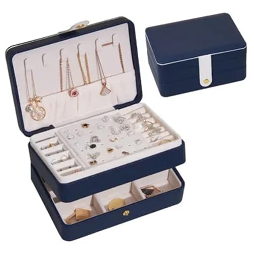 AMEEDA Schmuck Organizer Doppelschichtige Schmuckschatulle, grün, praktischer Schmuck-Organizer aus PU-Leder for Ohrringe und Halsketten for Frauen(Blue) von AMEEDA