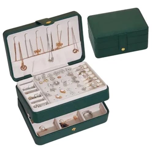AMEEDA Schmuck Organizer Doppelschichtige Schmuckschatulle, grün, praktischer Schmuck-Organizer aus PU-Leder for Ohrringe und Halsketten for Frauen(Green) von AMEEDA