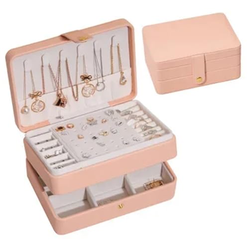 AMEEDA Schmuck Organizer Doppelschichtige Schmuckschatulle, grün, praktischer Schmuck-Organizer aus PU-Leder for Ohrringe und Halsketten for Frauen(Pink) von AMEEDA