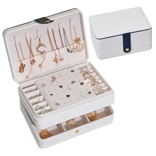 AMEEDA Schmuck Organizer Doppelschichtige Schmuckschatulle, grün, praktischer Schmuck-Organizer aus PU-Leder for Ohrringe und Halsketten for Frauen(White) von AMEEDA