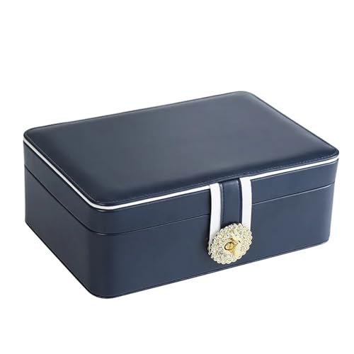 AMEEDA Schmuck Organizer Doppelschichtiger Schmuckschatulle-Organizer, Große Kapazität, Aufbewahrungsbox Aus PU-Leder for Ringe, Ohrringe, Ohrstecker, Schmuckdisplay, Schmuckverpackung(Deep Blue) von AMEEDA