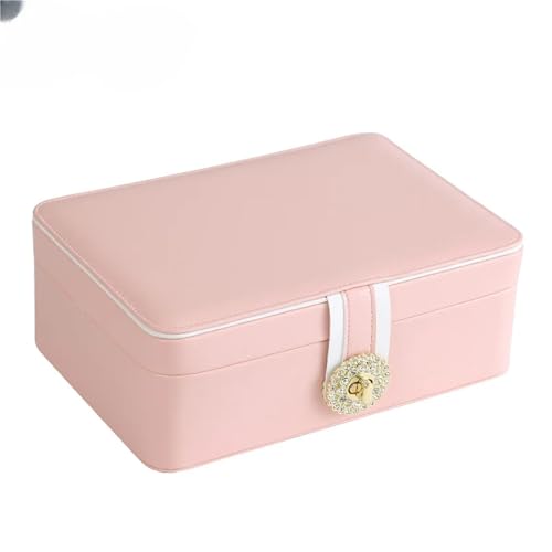 AMEEDA Schmuck Organizer Doppelschichtiger Schmuckschatulle-Organizer, Große Kapazität, Aufbewahrungsbox Aus PU-Leder for Ringe, Ohrringe, Ohrstecker, Schmuckdisplay, Schmuckverpackung(Pink) von AMEEDA