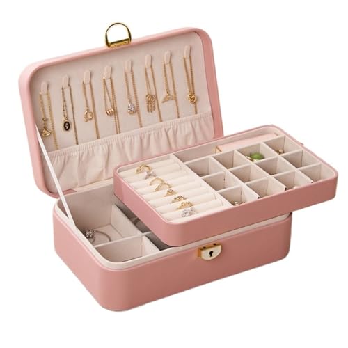 AMEEDA Schmuck Organizer Leichte, luxuriöse, abschließbare Schmuckschatulle, Schmuckschatulle for Ringe, Halsketten, Armbänder, Ohrringe, staubdichter Schutzschmuck(Pink) von AMEEDA