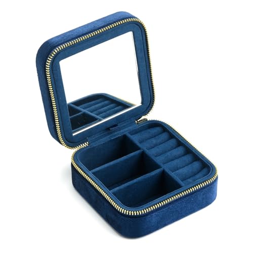 AMEEDA Schmuck Organizer Personalisieren Sie Samt Schmuckschatulle Urlaub Geschenk Milch Kaffee Klassische Doppel Farbe Reise Ring Halskette Aufbewahrungskoffer(Blue) von AMEEDA