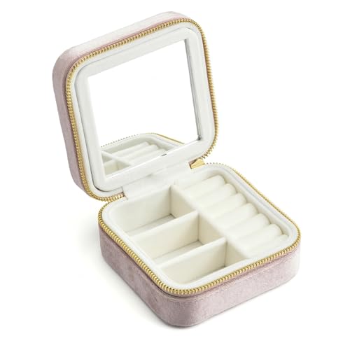 AMEEDA Schmuck Organizer Personalisieren Sie Samt Schmuckschatulle Urlaub Geschenk Milch Kaffee Klassische Doppel Farbe Reise Ring Halskette Aufbewahrungskoffer(Gray) von AMEEDA