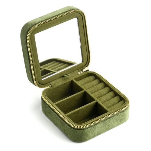 AMEEDA Schmuck Organizer Personalisieren Sie Samt Schmuckschatulle Urlaub Geschenk Milch Kaffee Klassische Doppel Farbe Reise Ring Halskette Aufbewahrungskoffer(Green) von AMEEDA