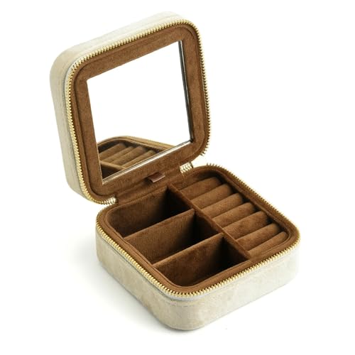 AMEEDA Schmuck Organizer Personalisieren Sie Samt Schmuckschatulle Urlaub Geschenk Milch Kaffee Klassische Doppel Farbe Reise Ring Halskette Aufbewahrungskoffer(Pink) von AMEEDA