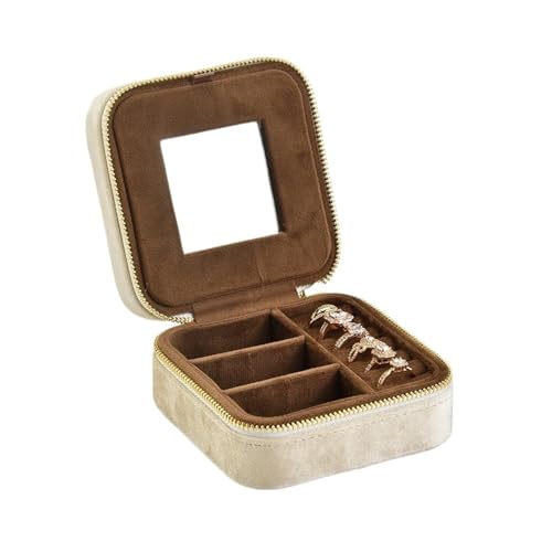 AMEEDA Schmuck Organizer Personalisieren Sie Samt Schmuckschatulle Urlaub Geschenk Milch Kaffee Klassische Doppel Farbe Reise Ring Halskette Aufbewahrungskoffer(White) von AMEEDA
