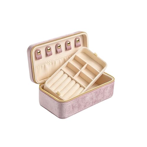AMEEDA Schmuck Organizer Rosa Schmuckschatulle aus Samt for Frauen, Anhänger, Ringe, Ohrringe, Schlüssel-Organizer, personalisierte Geschenke, Reise-Aufbewahrungsbox(G118) von AMEEDA