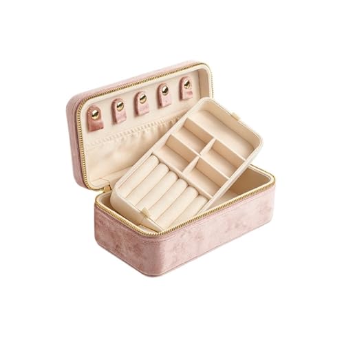 AMEEDA Schmuck Organizer Rosa Schmuckschatulle aus Samt for Frauen, Anhänger, Ringe, Ohrringe, Schlüssel-Organizer, personalisierte Geschenke, Reise-Aufbewahrungsbox(G86) von AMEEDA