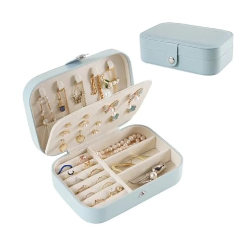 AMEEDA Schmuck Organizer Schmuck Aufbewahrungsbox for Halskette, Ring, Ohrringe, Organizer, Schmuckschatulle, doppelschichtig, for Reisen, tragbar, for Mädchen(Light Blue) von AMEEDA
