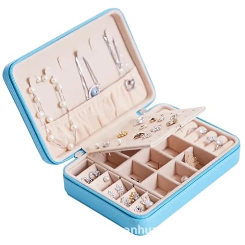 AMEEDA Schmuck Organizer Schmuck-Organizer, Reise-Schmucketui, tragbare Schmuckschatulle, Leder-Aufbewahrungskoffer(Blue) von AMEEDA