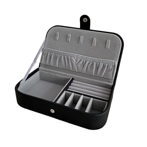AMEEDA Schmuck Organizer Schmuckschatulle, Tragbare Schmuckschatulle, Reise-Schmuckschatulle, Leder, for Ohrringe, Halsketten, Ringe, Schmuckaufbewahrung(Black) von AMEEDA