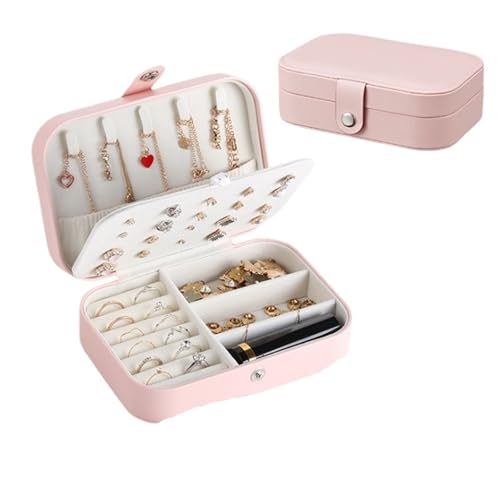 AMEEDA Schmuck Organizer Tragbare Schmuckschatulle Schmuck Organizer Display Reise Schmuck Fall Boxen Knopf Leder Lagerung(Black) von AMEEDA