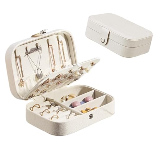 AMEEDA Schmuck Organizer Tragbare Schmuckschatulle Schmuck Organizer Display Reise Schmuck Fall Boxen Knopf Leder Lagerung(White) von AMEEDA