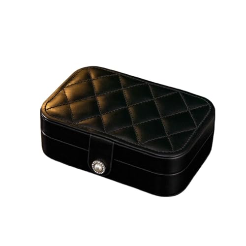 Schmuck Organizer Doppelschichtige Schmuckschatulle, modischer Schmuck-Organizer aus PU-Leder, leicht, luxuriös, for unterwegs, tragbar, Aufbewahrungskoffer for Ohrringe, Halsketten und Ringe(Black) von AMEEDA