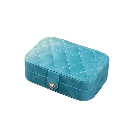 Schmuck Organizer Doppelschichtige Schmuckschatulle, modischer Schmuck-Organizer aus PU-Leder, leicht, luxuriös, for unterwegs, tragbar, Aufbewahrungskoffer for Ohrringe, Halsketten und Ringe(Light bl von AMEEDA