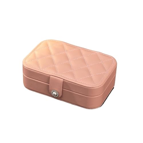Schmuck Organizer Doppelschichtige Schmuckschatulle, modischer Schmuck-Organizer aus PU-Leder, leicht, luxuriös, for unterwegs, tragbar, Aufbewahrungskoffer for Ohrringe, Halsketten und Ringe(Pink) von AMEEDA
