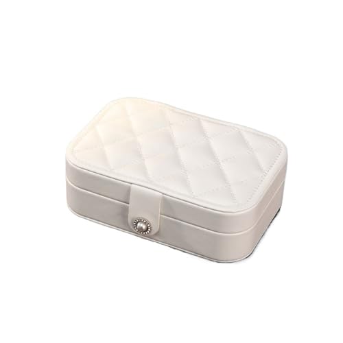 Schmuck Organizer Doppelschichtige Schmuckschatulle, modischer Schmuck-Organizer aus PU-Leder, leicht, luxuriös, for unterwegs, tragbar, Aufbewahrungskoffer for Ohrringe, Halsketten und Ringe(White) von AMEEDA