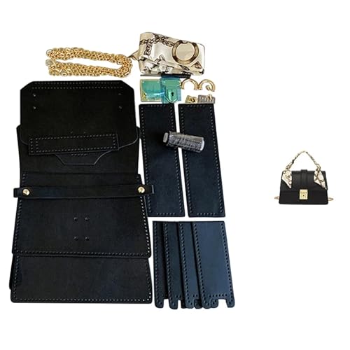 AMENGJ DIY Kunstleder-Handtaschen-Herstellungsset Handgefertigtes Taschenset, Handgenähte Tasche aus PU-Leder, DIY-Set, Nähmaterial, Näh-Bastelsets for Taschenzubehör(Num5 Black) von AMENGJ
