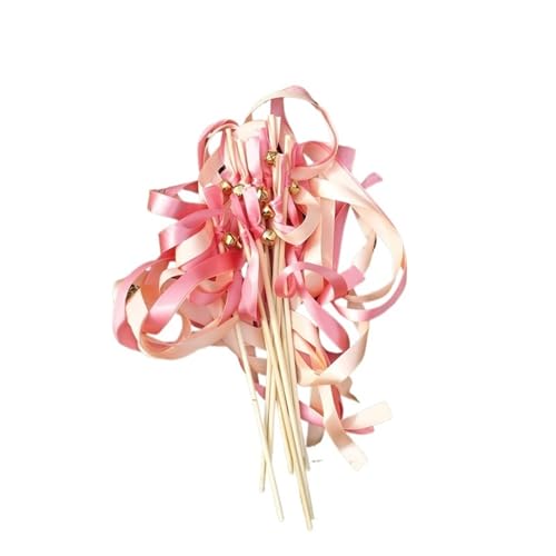 AMENGJ Hochzeitsbändern Seidenfeenstab 50 stücke Rosa Hochzeit Band Zauberstäbe Stick Mit Splitter Glocke for Hochzeit Dekoration von AMENGJ