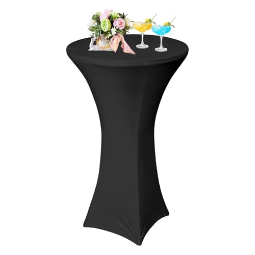 AMFUN 1er-Set Stretch Stehtisch Hussen, Stehtisch Hussen, Verstärkung im Fußbereich, Quadrat Ecken Stehtischhussen für Bar, Hochzeit, Cocktail-Party, Bankett, Stretch（60×110cm, Schwarz） von AMFUN