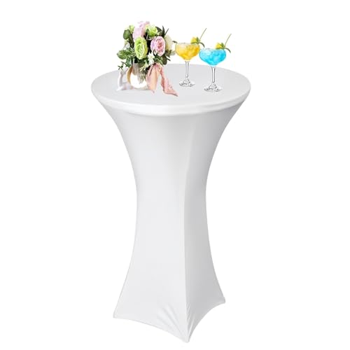 AMFUN 1er-Set Stretch Stehtisch Hussen, Stehtisch Hussen, Verstärkung im Fußbereich, Quadrat Ecken Stehtischhussen für Bar, Hochzeit, Cocktail-Party, Bankett, Stretch（80×110cm, Weiß） von AMFUN