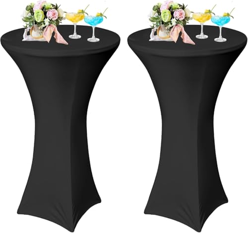 AMFUN 2er-Set Stretch Stehtisch Hussen, Stehtisch Hussen, Verstärkung im Fußbereich, Quadrat Ecken Stehtischhussen für Bar, Hochzeit, Cocktail-Party, Bankett, Stretch（80×120cm, Schwarz） von AMFUN
