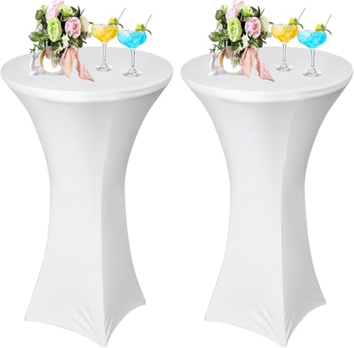 AMFUN 2er-Set Stretch Stehtisch Hussen, Stehtisch Hussen, Verstärkung im Fußbereich, Quadrat Ecken Stehtischhussen für Bar, Hochzeit, Cocktail-Party, Bankett, Stretch（80×120cm, Weiß） von AMFUN