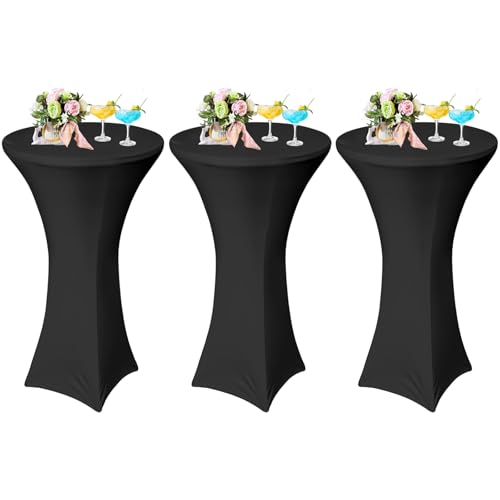 AMFUN 3er-Set Stretch Stehtisch Hussen, Stehtisch Hussen, Verstärkung im Fußbereich, Quadrat Ecken Stehtischhussen für Bar, Hochzeit, Cocktail-Party, Bankett, Stretch（80×110cm, Schwarz） von AMFUN