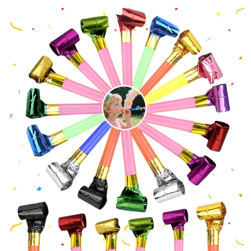 AMFUN 45 Stück Tröten Kindergeburtstag, Bunte Party Hörner, Kinder Jubel Partytröten, für Hochzeit Geburtstag Kinder Party Weihnachten Graduierung, Farbe zufällig von AMFUN