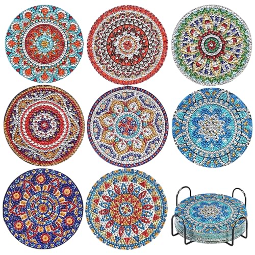 AMFUN 8 Stück Diamond Painting Untersetzer Mit Halter, Mandala Diamond Painting Untersetzer Bastelset, Diamant Tassenuntersetzer, Geburtstagsgeschenk für Erwachsene Kinder Mädchen AMFUN 8 Stück Diamond Painting Untersetzer Mit Halter, Mandala Diamond Painting Untersetzer Bastelset, Diamant Tassenuntersetzer, Geburtstagsgeschenk für Erwachsene Kinder Mädchen von AMFUN