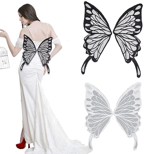 AMIJOUX 2 Stück Schmetterlings-Spitzenapplikationen Für Damen Und Mädchen, Schmetterlings-Feenflügel Für Cosplay-Kostüm, Mit Polyester Bestickte Schnürsenkel von AMIJOUX