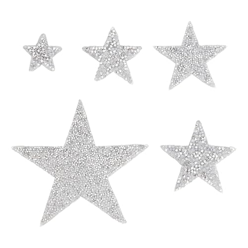 AMIJOUX 32 Stück Stern-Strass-Applikationen Zum Aufbügeln, Selbstklebender Glitzernder Sternförmiger Aufnäher, 5 Größen – Reparaturflicken, Verzierungen Für DIY-Handwerk, Kleidung von AMIJOUX