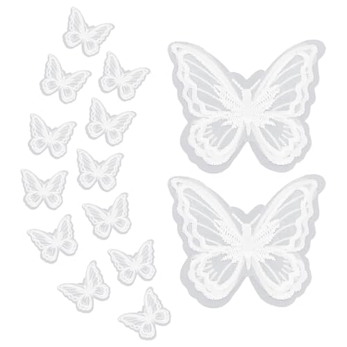 AMIJOUX 40 Stück Schmetterlings-Spitzenbesatzstoff, Weiße Organza-Schmetterlings-Stickerei-Spitzen-Patches, Gestickte Applikation Zum Aufnähen, Verzierungen Für DIY-Handwerk von AMIJOUX