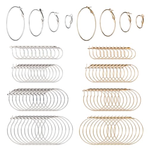 AMIJOUX 96 Stück Creolenzubehör, Ohrringe Aus Silber Und Gold, Ohrringzubehör Aus Metall, DIY-Ohrringkomponenten (20 Mm, 30 Mm, 40 Mm, 50 Mm) von AMIJOUX