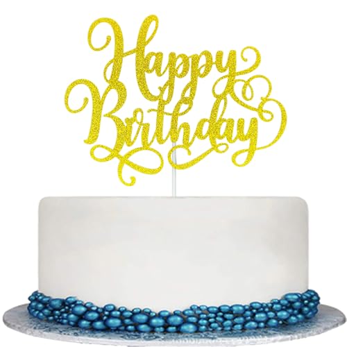 AMINJIE Doppelseitiger goldener Glitzer-Happy Birthday-Kuchenaufsatz, Geburtstagsparty, Foto-Requisiten AMINJIE Doppelseitiger goldener Glitzer-Happy Birthday-Kuchenaufsatz, Geburtstagsparty, Foto-Requisiten von AMINJIE
