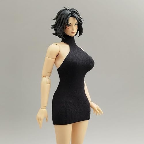 AMITD 1/12 Maßstab Damenbekleidung,Weibliche High Neck Backless Dress Sleeveless Long Skirt Clothing Accessory for 6inch Action Figure Körper (Gray) von AMITD