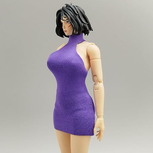 AMITD 1/12 Maßstab Damenbekleidung,Weibliche High Neck Backless Dress Sleeveless Long Skirt Clothing Accessory for 6inch Action Figure Körper (Purple) von AMITD