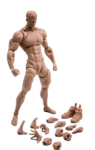 AMITD 1/12 Maßstab Männliche Aktionsfigur, 6 Zoll superflexibel, starker muskulöser Körper, Miniaturfigur, wechselbare Hände und Accessoires, Sammlerstück (gelbe Haut) von AMITD