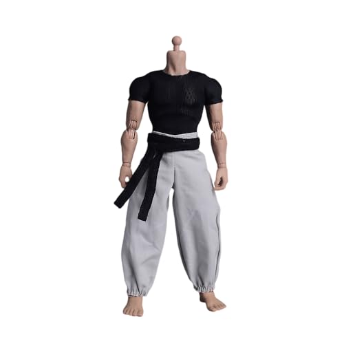 AMITD 1/12 Maßstab Male Clothes,Male Tight Short Sleeves Elastic T-Shirt Top Clothing for 6inch Muscle Soldier Action Figure Körper (Black) von AMITD