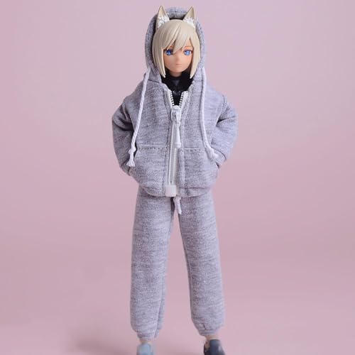 AMITD 1/12 Scale Clothes, Hooded Sweatshirt Hoodie Shirt for 6-inches Action Figure Body Doll, 1/12 Figure Costume Zipper Hoodie Sweatshirt Sportswear Outfit (Grey Pants) von AMITD