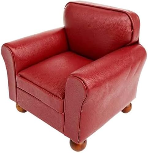 AMITD 1/12 Scale Furniture. Retro Round Table & Sofa. Dollhouse Accessory. Perfect for Miniature Scene Decoration. (Red Sofa (Seats 1)) von AMITD