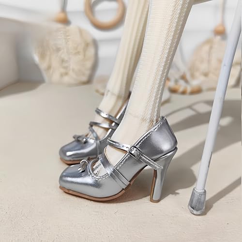 AMITD 1/4 BJD Doll Shoes Carefully Crafted Fashionable High Heels Suitable for 18 inch BJD SD Doll Gifts for Doll Lovers (Glossy Silver) von AMITD