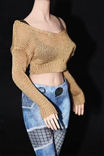 AMITD 1/6 Maßstab Damenbekleidung, ultradünne Strickhose, Stretchhose, Kostüm, Anzug für 12 Zoll PH TBL JO weibliche Aktionsfigur (khakifarbene Strickjacke, Kurzversion) von AMITD