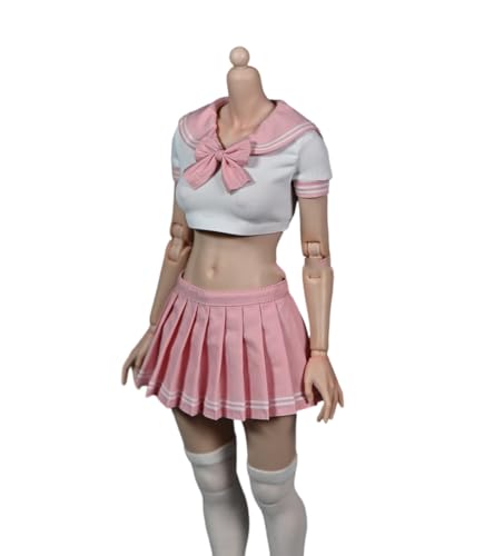 AMITD 1/6 Maßstab Damenbekleidung,Student JK Uniform Pleated Skirt Clothes Set Sailor Suit Clothing for 12inch PH TBL JO Worldbox Action Figure (Pink) von AMITD
